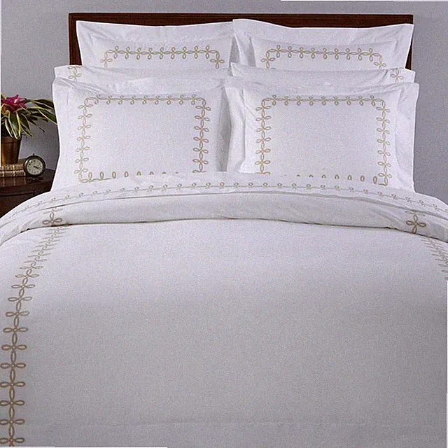 $1184 MATOUK GORDIAN KNOT EMBROIDERY QUEEN DUVET COVER & FLAT SHEET SET TRUFFLE