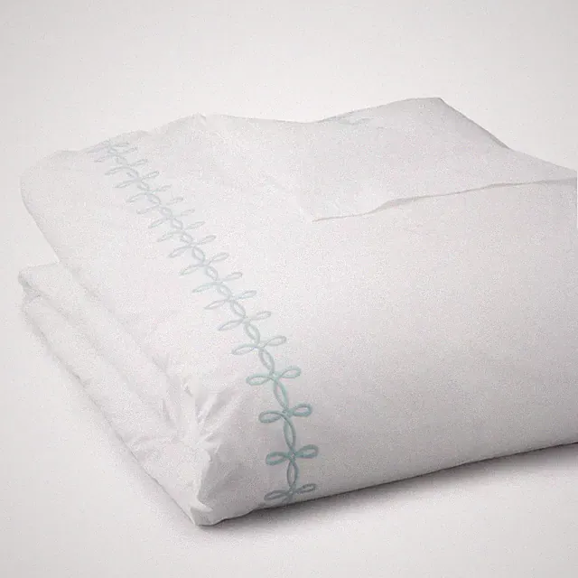 $1398 MATOUK GORDIAN KNOT EMBROIDERED QUEEN DUVET COVER FLAT SHEET SHAM SET BLUE