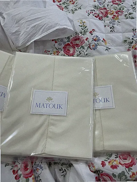 $174 Matouk India New 2pc King Cases 350TC Long Staple Percale Ivory Hemstitch