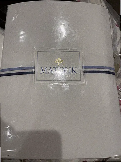 $260 Matouk India NWT 1pc Queen Duvet Cover Essex Navy 350TC Percale (5) Sold