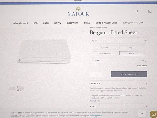 $363 Matouk Italy New FULL Fitted Sheet Bergamo 17” Giza-87 White LAST