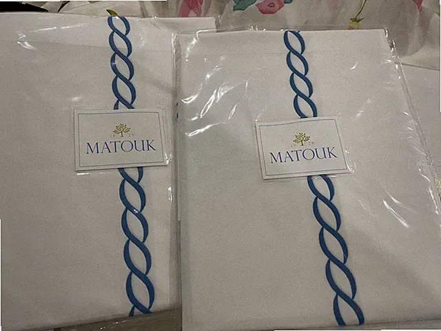 $400 Matouk India New 2pc Standard Shams 520TC Percale Chain Cobalt