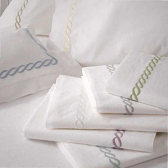 $413 MATOUK CLASSIC CHAIN TWIN FLAT SHEET & PILLOWCASSES 3p SET WHITE EMBROIDERY