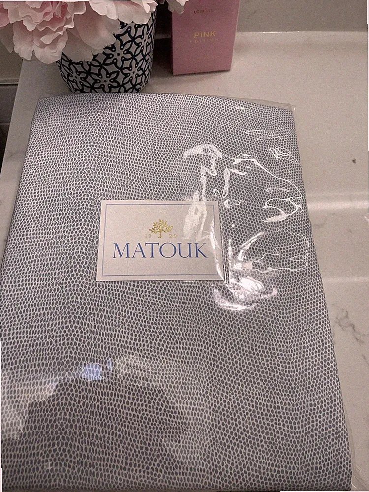$450 Matouk Italy NWT 1pc F/Q Duvet Jasper 100% Cotton Sateen HAZY BLUE