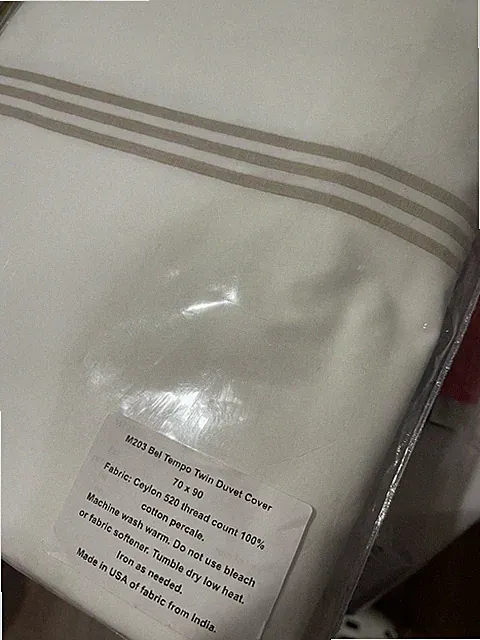 $500 Matouk India Twin Duvet Cover 520TC Percale Bel Tempo White/Truffle