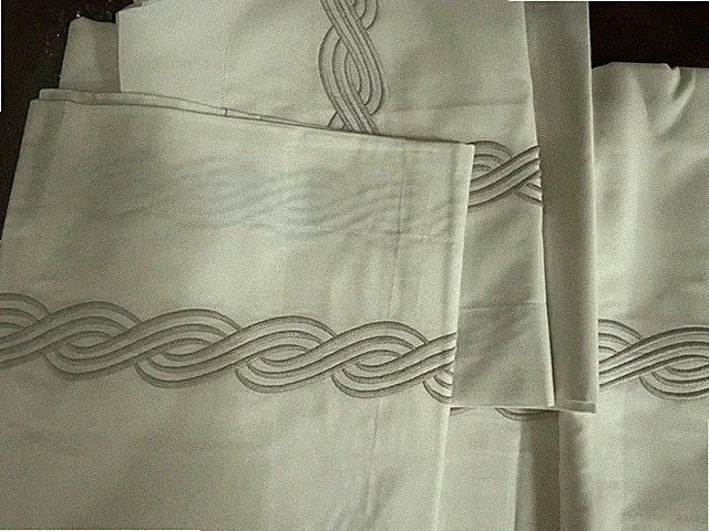 $620 Matouk India NWT 3pc F/Q Duvet Set Triple Chain 350TC Percale White (6)SOLD