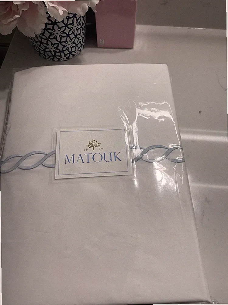 $725 Matouk India NWT F/Q Duvet Cover Ceylon 520TC Percale Light Blue