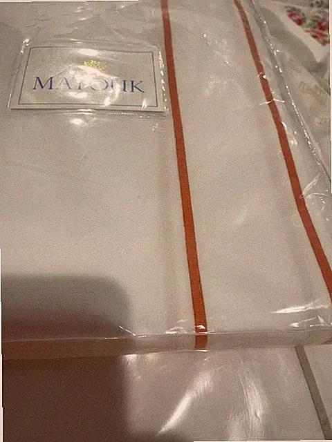 $788 Matouk Italy New F/Q Duvet Cover 500TC Percale Ansonia White/Orange