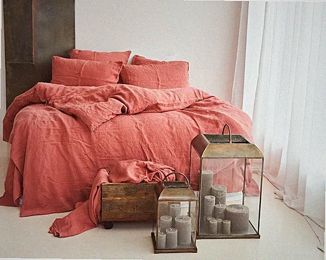 Canyon Clay Linen Duvet Cover Set, European Bedding Cover Set, 3pcs Comforter