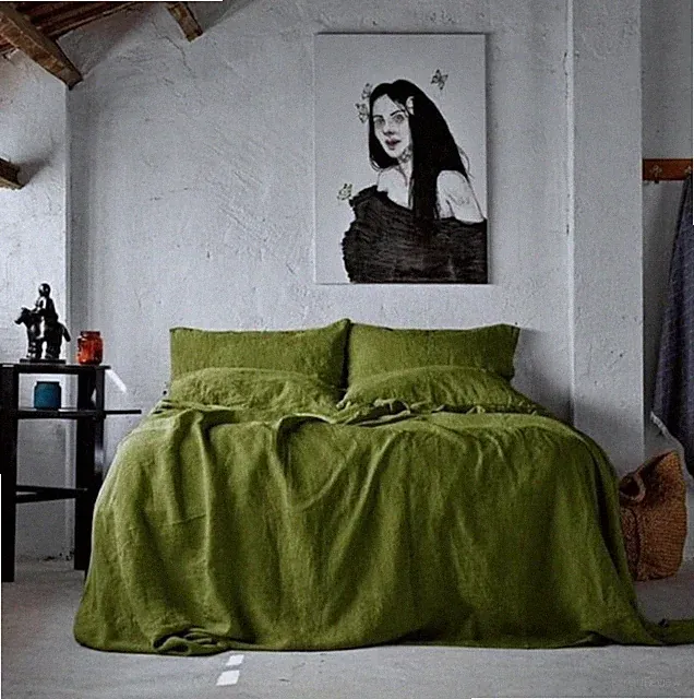 Linen Bedding Set In Moss Green Soft Linen King Comforter Cover Boho Linen Duvet
