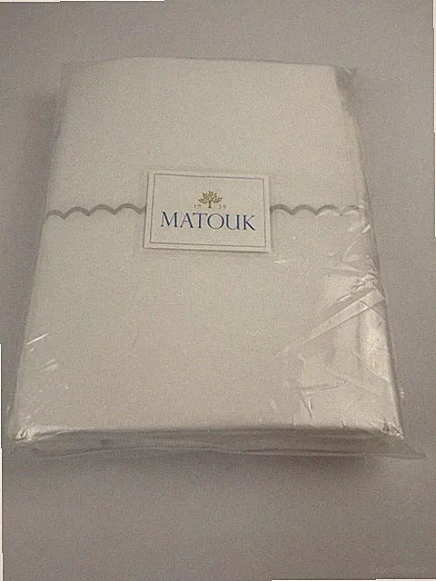 Matouk Astrid Cotton Percale King Duvet Cover Set White/Silver - NWT $800