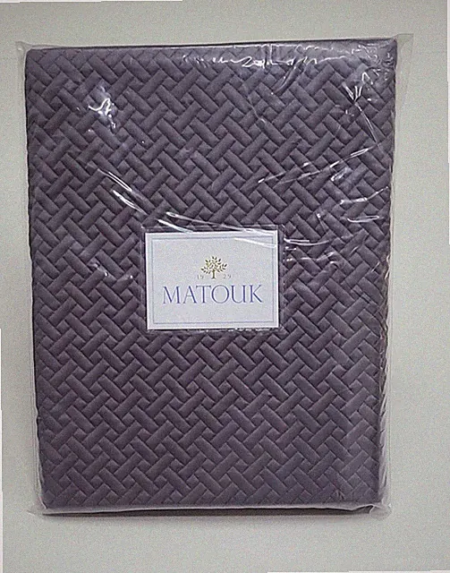 Matouk Basketweave King Sham Charcoal Quilted Cotton Sateen 600TC Luxury