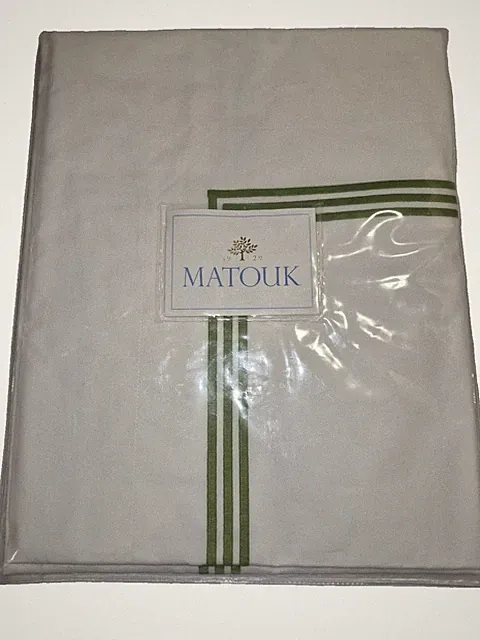 Matouk Bel Tempo King Sham Set 2 Percale Cotton 520 Thread Green White New Pkg