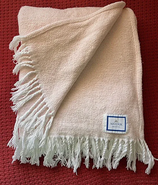 MATOUK COTTON FINGED BLANKET THROW PALE PINK 60”x54” Cotton