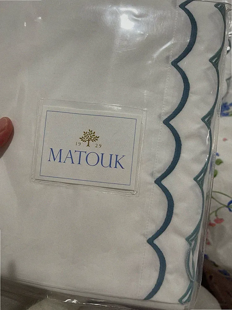 Matouk India NWT 2pc King Cases Ceylon 520TC Cotton Percale Cerulean