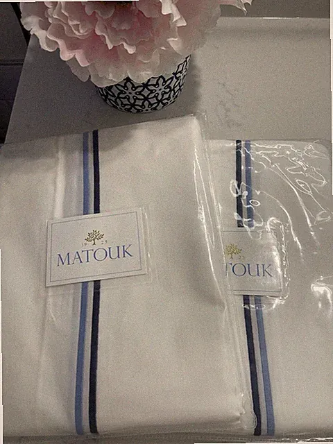 Matouk India NWT 3pc Queen Duvet Cover Essex Navy 350TC Percale Cases (7) SOLD