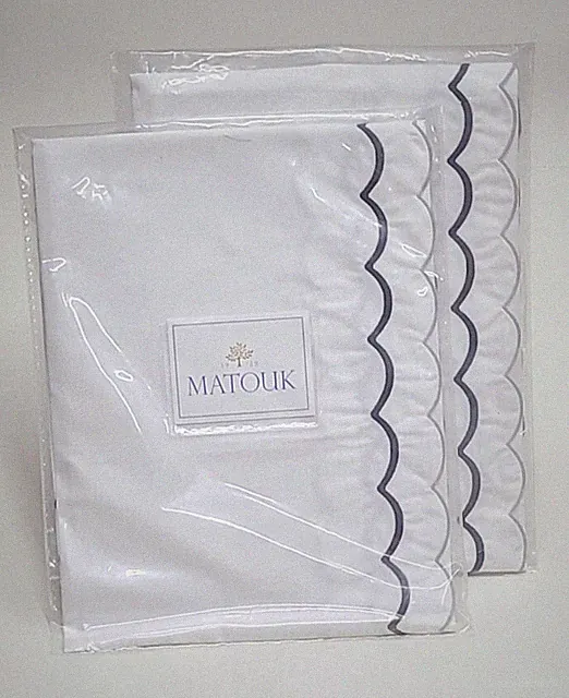 Matouk India Scalloped King Sham Set 2 Charcoal 520TC Embroidery Luxury Bedding