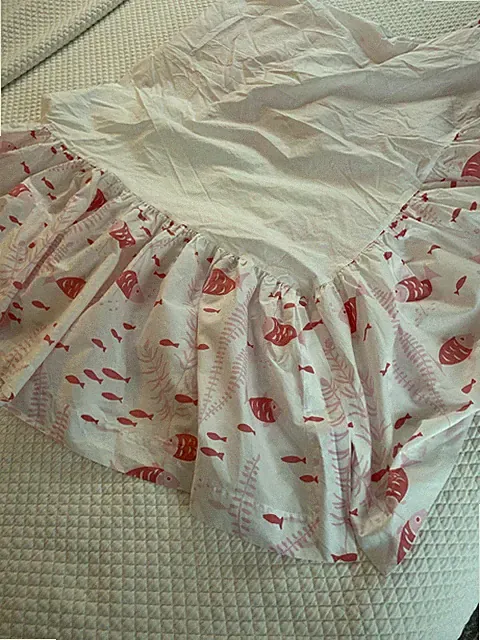 Matouk Lulu DK Crib/Toddler Bed Skirt/Dust Ruffle Pink Fish Luxury Linens Cotton