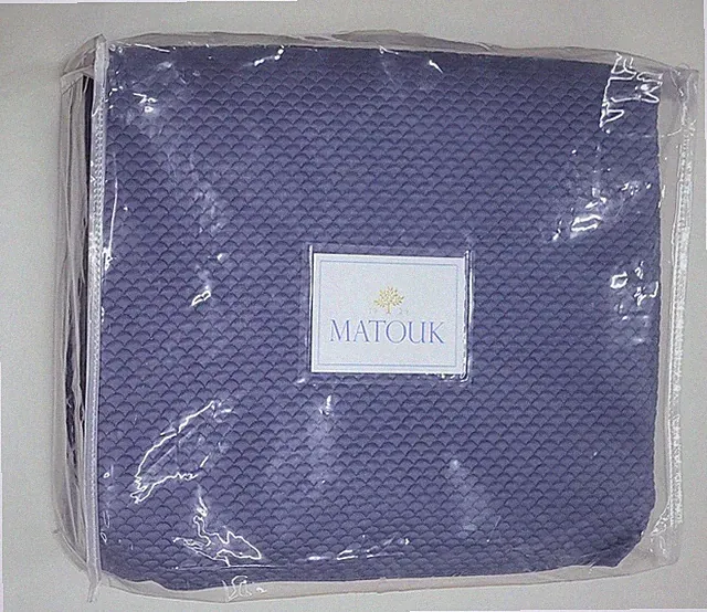 Matouk M026 Alba Full/Queen Quilt Steel Blue Cotton Sateen 600 Thread Count