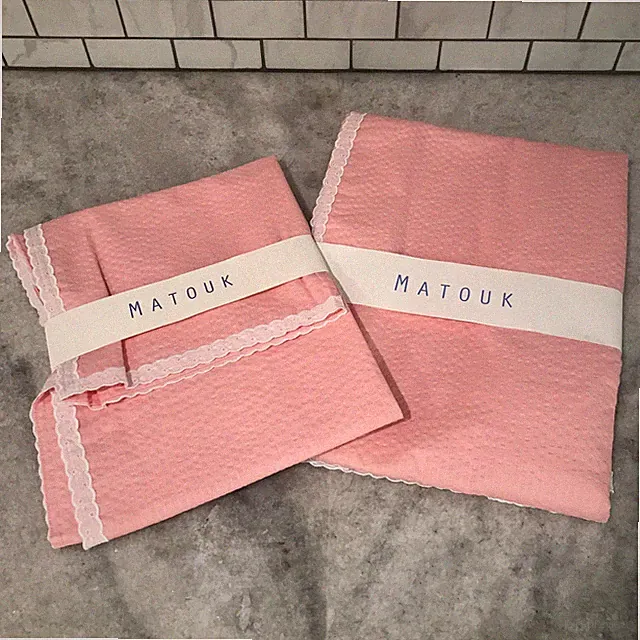 Matouk Twin Blanket Cover Standard Sham Plisse Style 026 Pink Lace Made USA