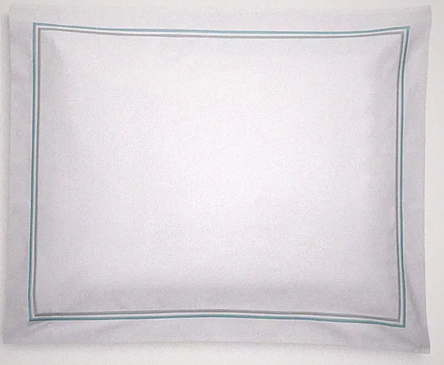NWT $89 Matouk Essex 100% Cotton ONE KING Pillowsham Classic White / Pool